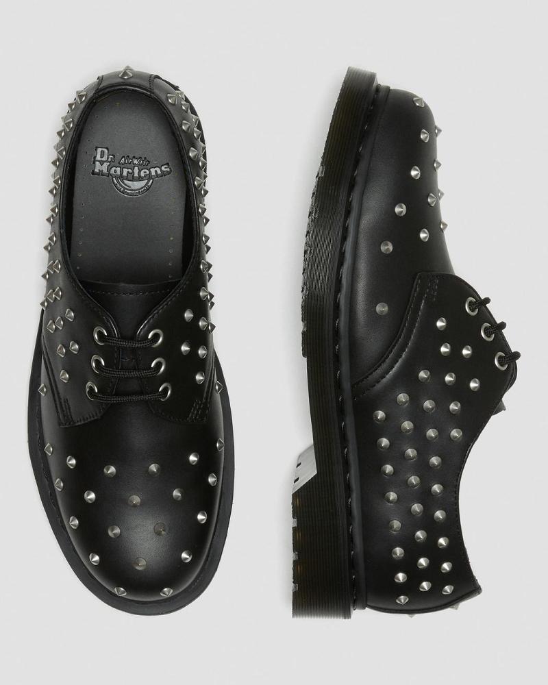 Black Women's Dr Martens 1461 Stud Wanama Leather Oxfords Shoes | CA 374EBC